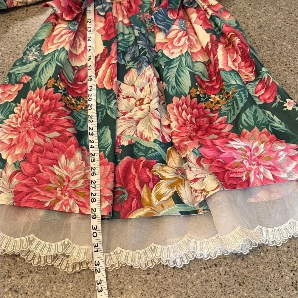 ANNE SAVOY Vintage 80s/90s Floral Cottagecore Dress Puff Sleeve Peter Pan Collar